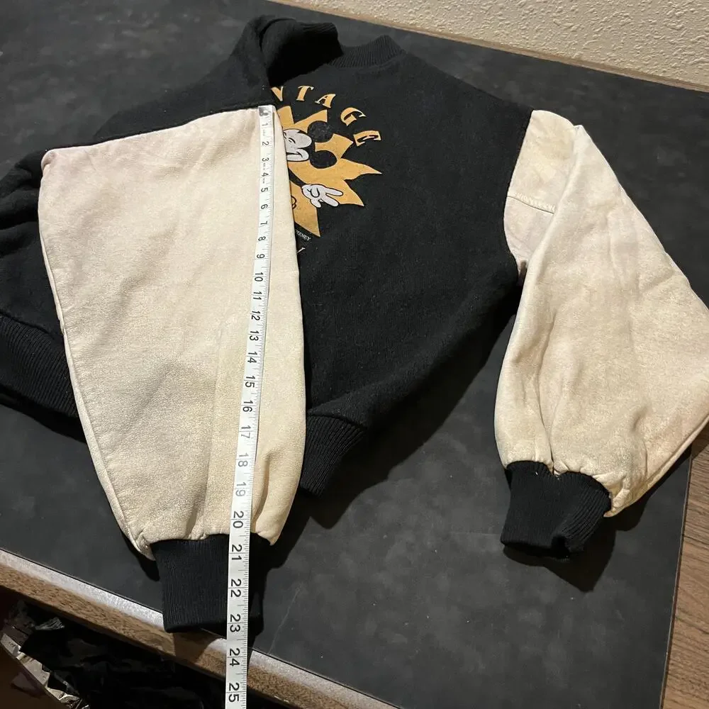 Disney Mickey Mouse Chalk Line Jacket Leather Varsity Bomber Wool USA made 1980s